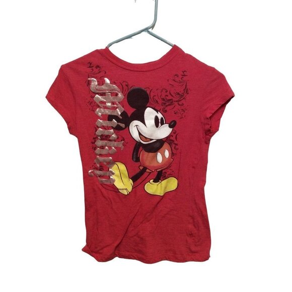DISNEY Mickey Women Shirt Round Neck Short Sleeve Size M Red - Picture 1 of 3